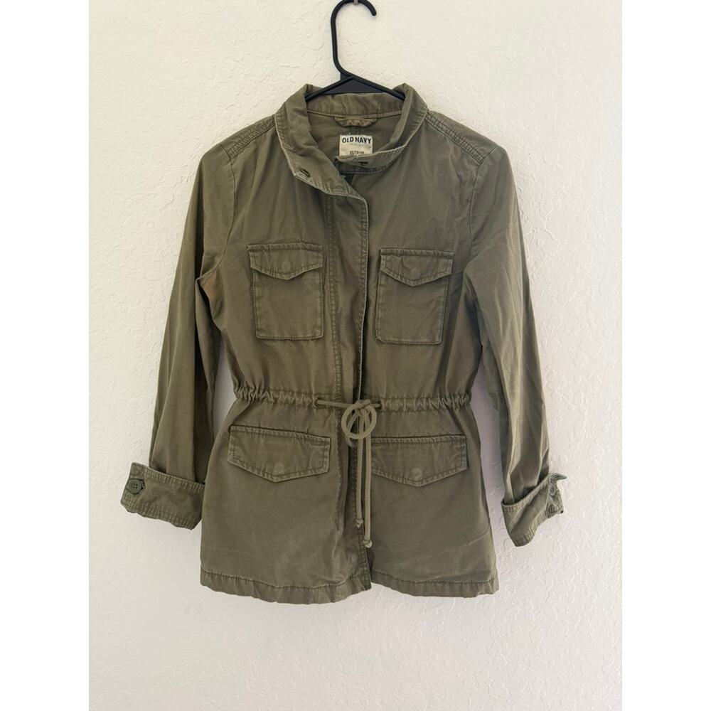 Old Navy Olive Green Army Utility Jacket Drawstring Waist 4-Pocket Size XS